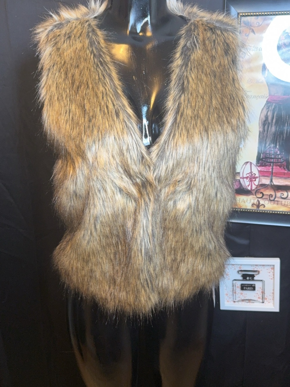 TCEC Brown Faux Fur V-Neck Sleeveless Vest- NWT